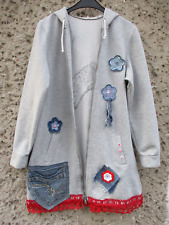 Tunika grau Flicken Jeans Borte Kaputze Upcycling Unikat Gr. 40