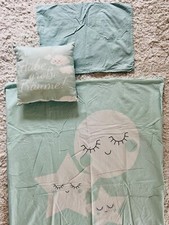 Baby Bettwäsche Türkis für Gitterbett (70x140) inkl Dekokissen Mond und Sterne