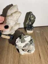 Mineralien-Set – Calcit, Pyrit auf Hämatit, Marmatit – alte Sammlerlabels