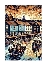 Linolschnitt Stil Cornish