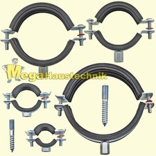 Rohrschellen 12 - 168 mm + Stockschrauben Gelenkrohrschellen mit Schallschutz