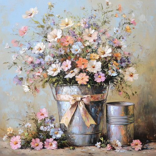 Wandbild wildblumen eimer - wandbild,
