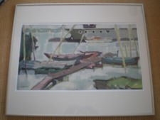Eglau, Otto Gouache UNIKAT- KEINE GRAFIK! Wannsee 'Boote am Steg' signiert 1948