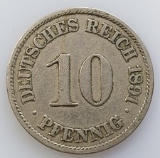 10 Pfennig Stück 1891 A Deutsches Reich Reichsadler alte Kaiserreich Münze