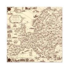 1938 Ernest Dudley Chase Bildkarte von Europa großer Kunstdruck quadratisch 24 x 24 Zoll