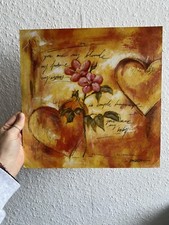 Wandbild, Gemälde, Herzen/Blume, Orange, 29x29cm