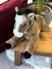 Steiff Plüschtier Pferd liegend  mit Knopf im Ohr und Steiff Fahne 