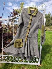 Walkmantel gefilzte Wolle grau/moosgrün M Neuwertig
