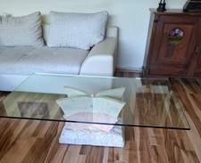 Couchtisch,Wohnzimmertisch im Set mit Säule Marmor/Granitoptik TOP