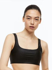 Neu ✨ H&M Sport-BH aus DryMove™ Medium Support S 36 XS 34 Shiny Schwarz
