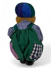 Bunter Clown aus Stoff mit grüner Latzhose, 15 cm, handgefertigt, Sammlerstück