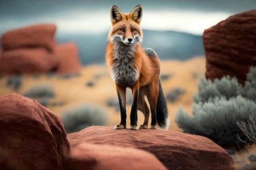 Wandbild roter fuchs der auf - wandbild:,