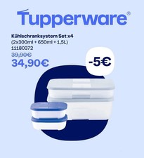 TUPPERWARE Kühlschrank System 1,5 L , 650 ml , 2 x 140 ml flach Tupper Dosen neu