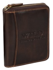 RFID Leder Portmonne Geldbörse Herren  mit Reißverschluss Hochformat Braun