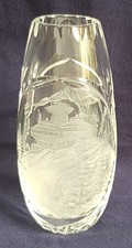 Kristallglas Vase mit sandgestrahlte Dekor und aufwendige Handschliff, 13 cm