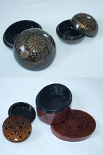 4 X LACKDOSE IN DOSE DECKELDOSE HOLZ LACK KUNSTSTOFF SCHWARZ GOLD BRAUN BRONZE