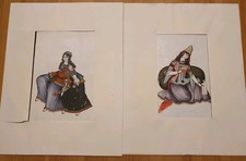 2 Miniaturgemälde Persien Gouache Indien Originalkunst mit Passepartout