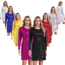 Frauen Rock Hip Hop Kleid Punkte T-Shirt Kostüm Weihnachten Pailletten Clubwear