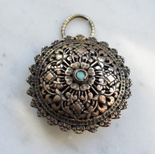 Antiker Anhänger-Brosche-Spange- Bhutan-Tibet- Silber -Türkis- Koma-Fibel-Sari