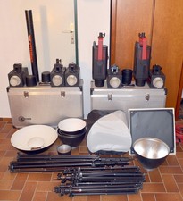 Multiblitz-Profistudio komplett m. 7 Blitzleuchten, div. Lichtformern u. Zubehör