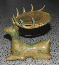 Messing Patina Kerzenhalter/-ständer Hirsch ca. 15cm Dekorfigur Sammler