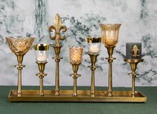 Leuchter 7er/5er Tablett L61cm Messing Antik Gold XXL Lilie, Hirsch, Kerzenpin