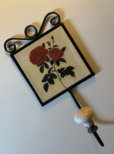 Wandhaken ❤️ Garderobenhaken Fliese Rose Kleiderhaken Eisen Keramik 23x11,5 cm