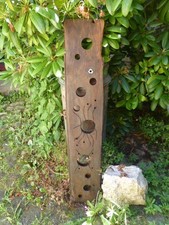 Stele Skulptur Holz Eiche Naturholz 103 cm hoch Kunstobjekt Gartenstele Deko