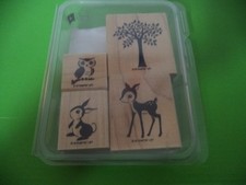 Stampin up Holzstempel - Set " Forest Friends " Reh Eule Hase Baum Holz Stempel
