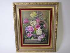 Dekoratives Blumen Gemälde, sign., altgoldfb. Prunkrahmen,~ 49 x 41 cm  VV433