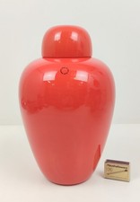 signiert Venini Murano Glas Design Vase Deckelvase 92 Koralle-Rot Überfang Klar