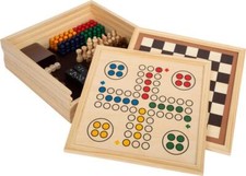 Spielesammlung 7 Klassiker, Ludo, Schach, Halma, Dame, Mühle, Domino, Würfel
