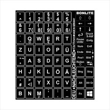 Tastaturaufkleber Deutsch lang nachleuchtend Schwarz Keyboard Sticker