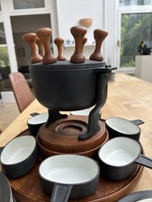 Fondue Drehbarer Teller, Holz /Gusseisen  Digsmed Denmark , Vintage 70er Jahre
