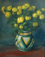 Viktor PIPAL (1887-1971) Stillleben mit Blumen und Schleiss Keramik Vase.