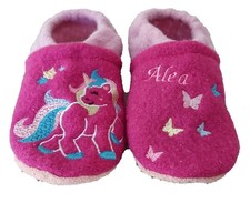 Krabbelschuhe Einhorn Wollwalk Puschen Lauflernschuhe, Ledersohle personalisiert