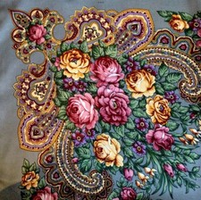 Ostern Geschenk Ukrainischer Russischer Tuch Pavlovo Stil 130x130cm Grau