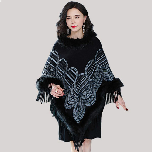 Eleganter damen strick poncho - damen,