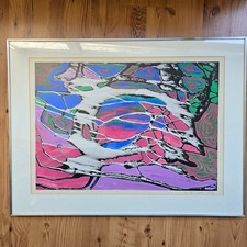 Farbstarke abstrakte Grafik 1974 - signiert, 70er Kunst, Pop Art Stil