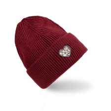 Damen Mütze Herz im Leopardenmuster Strick Beanie gerippt trendig Wintermütze