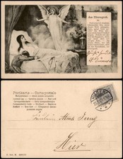 Ansichtskarte  Künstlerkarte Am Elterngrab. III. Engel über Sterbebett 1905