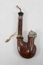 C25K07- Pfeife Ulmer Kloben Maserholz mit 13 Lot Silbermontierung 19.Jh