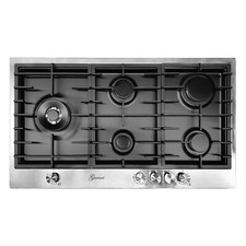 Gurari Luxus Gaskochfeld 90 cm Autark Edelstahl Schwarz 4,0 kw WOK 5 Flammig