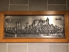 Großes Wandbild Zinn mit Holzrahmen Stadtmotiv „Nürnberg" 103cmx47cm