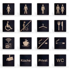 Holz-Türschild schwarz Piktogramm Hinweisschild aus Eichenfurnier eckig 10x10 cm