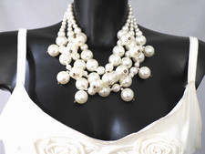  Damen Perlen Halskette 3-reihig, Modeschmuck, geraucht