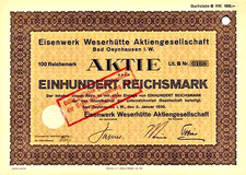 EisenWerk Weserhütte AG Bad Oeynhausen histor Aktie 1930 Bagger Ostwestfalen NRW