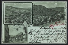 Mondschein-Lithographie Kasendorf / Bayern, Gesamtansichten, Marktplatz 1901 