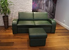 Echtleder Sofa 180cm Couch mit Schlaffunktion + Hocker 100% Echt Leder Möbel