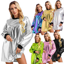 Damen Glänzend T-Shirt Loose